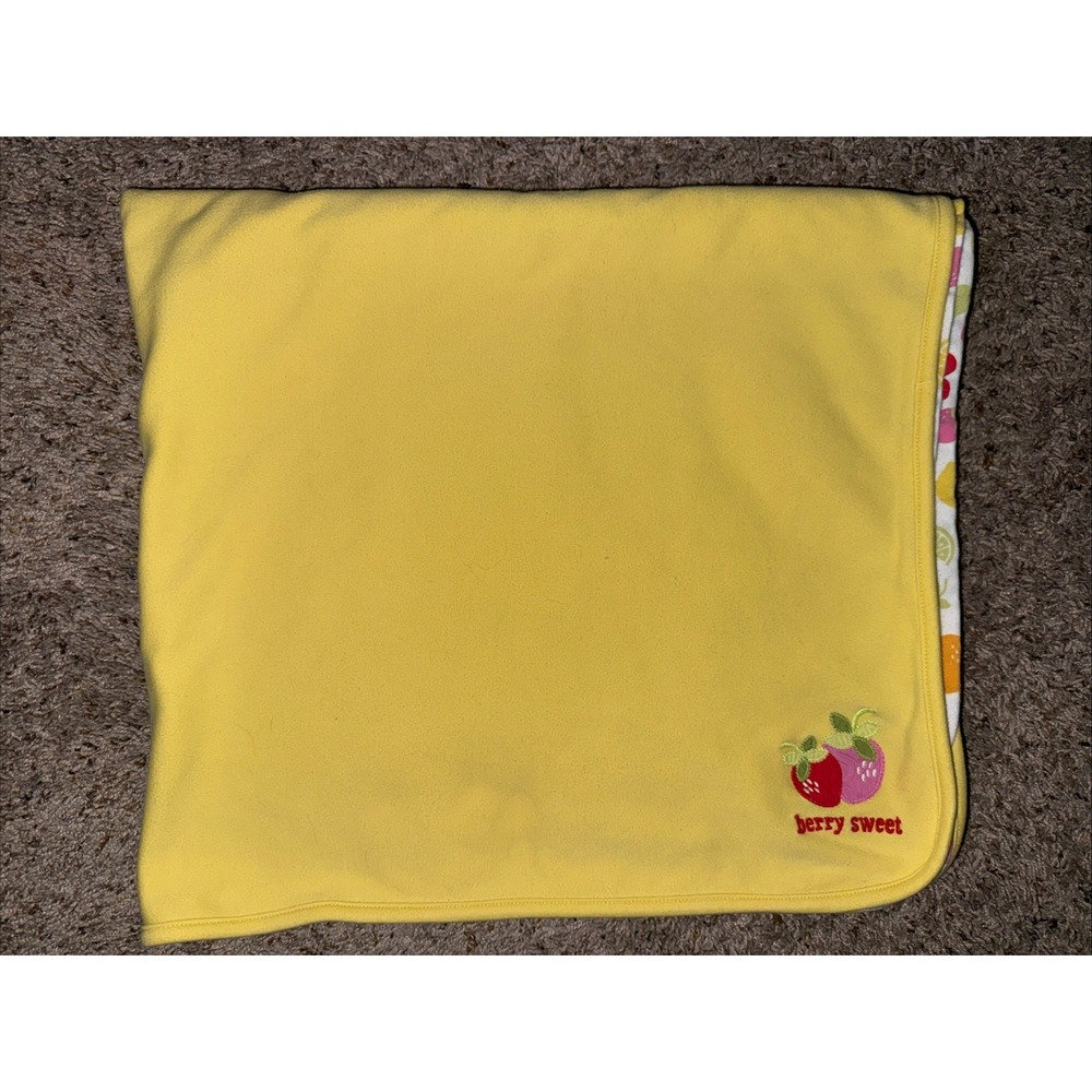 Vtg Gymboree Yellow Berry Sweet Strawberry Baby Blanket 2008 Fruit Print Cherry